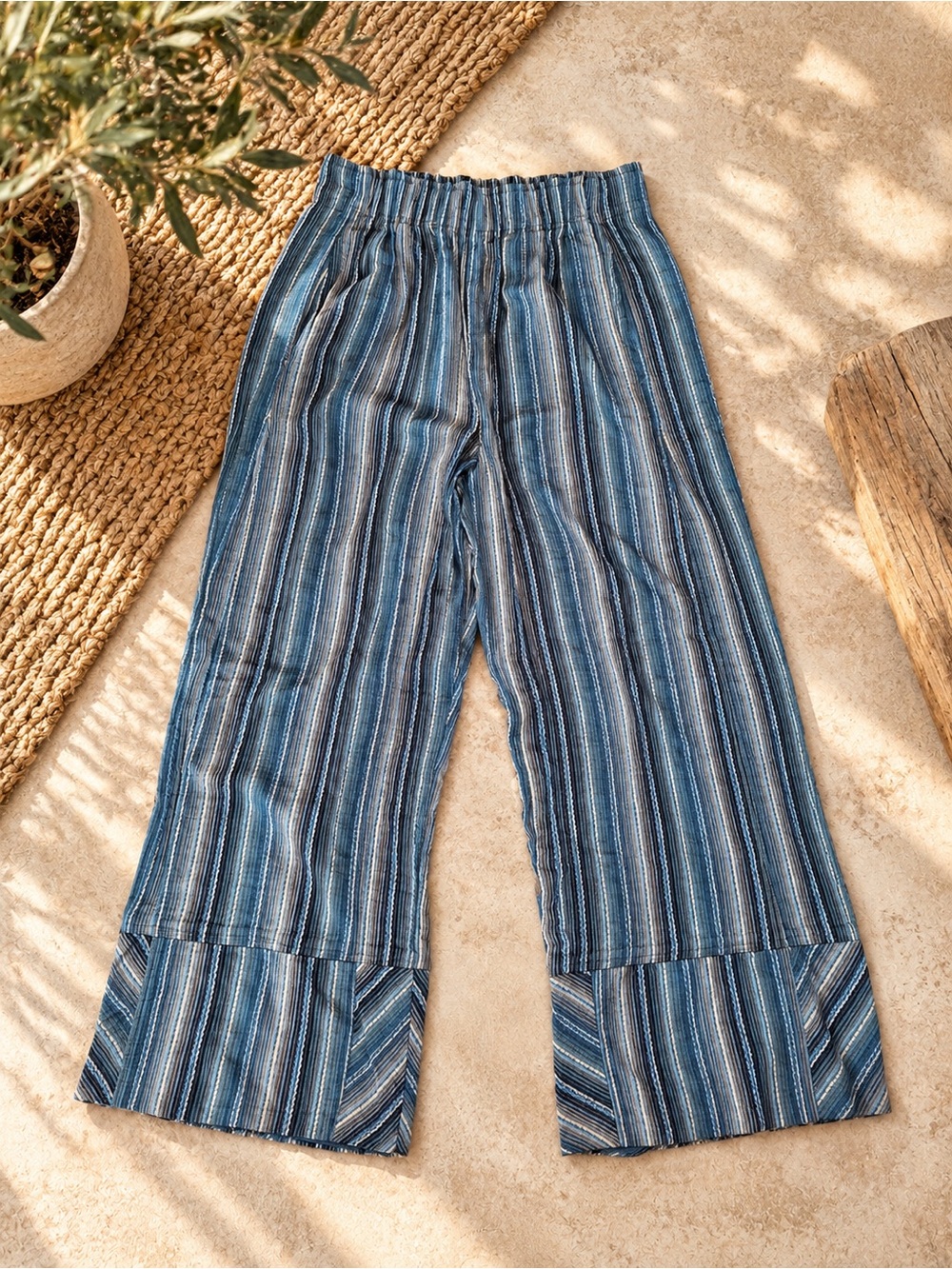 NWT Free People Blue Striped Wide-Leg Casual Pants